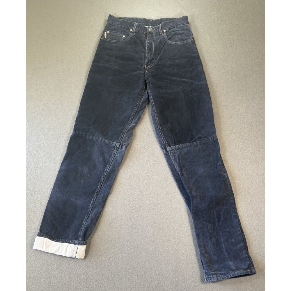 Vintage Wash & Wear W&W Dark Blue‎ Suede Leather Pants Jeans Made Canada Mens 28